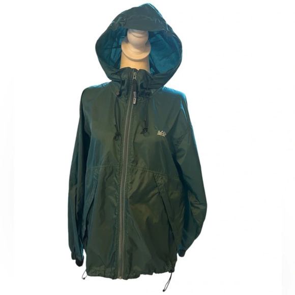 REI Nylon Windbreaker Full Zip Up Hooded Lightweight Jacket Green Unisex Small - Picture 4 of 14